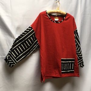 Black & Red Linen Blend Top Sz Large